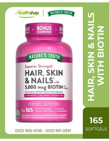 HAIR, SKIN & NAILS WITH BIOTIN 5000 MCG - 165 Quick Release Softgels